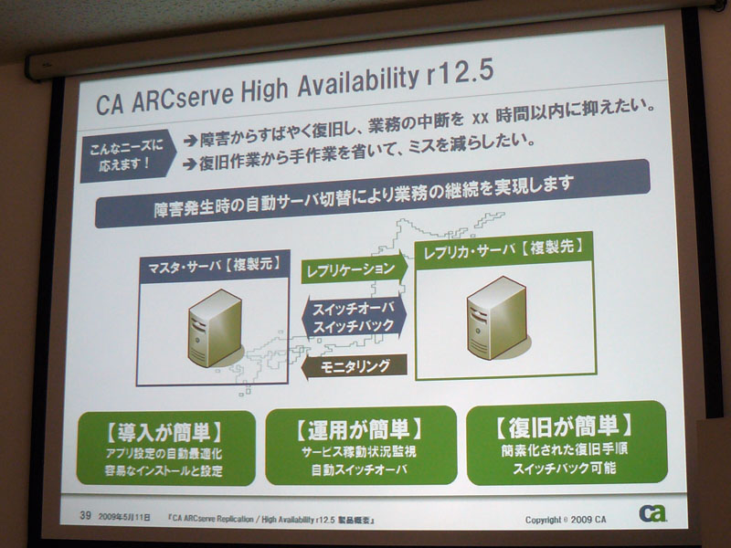 <b>CA ARCserve High Availability r12.5の特徴</b>