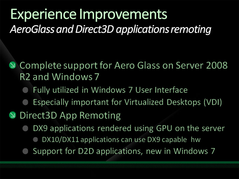 <strong>RDP 7.0では、ローカルPCのGPUの機能を活かして、Aero GlassやDirectX 3Dが実現している</strong>