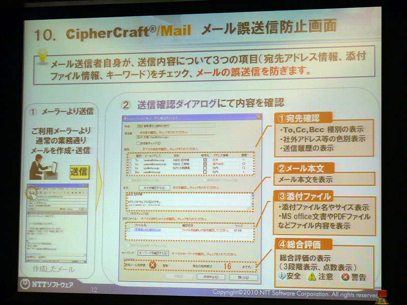 <strong>CipherCraft/Mailのメール誤送信防止画面</strong>