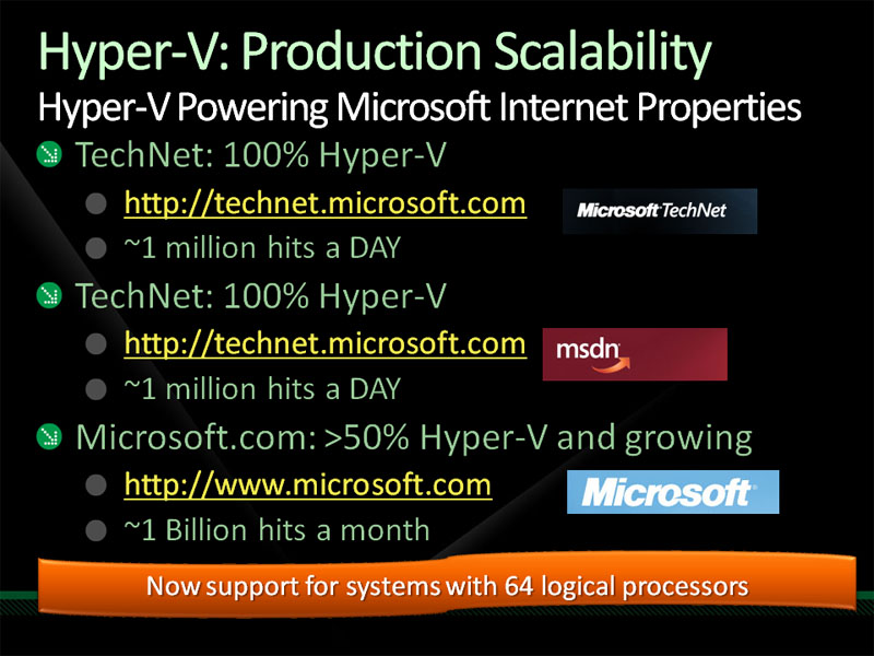 <strong>MicrosoftのWebサイトの多くが、Hyper-Vで仮想化され運用されている</strong>
