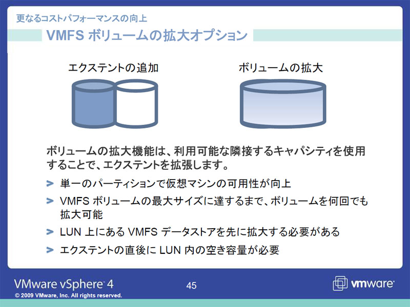 <STRONG>VMFSボリュームの拡張機能</STRONG>