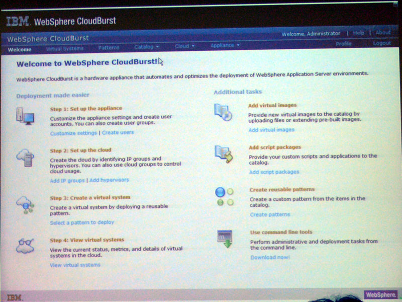 <b>WebSphere CloudBurstの管理画面</b>