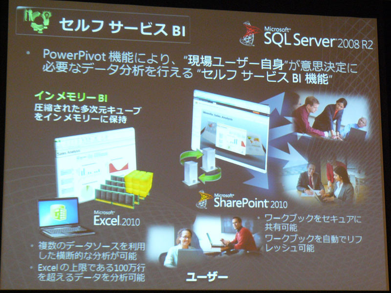 <strong>Excel 2010と連携したセルフサービスBI機能を利用できる</strong>