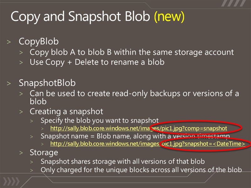 <b>Blobでコピーとスナップショットがサポートされる</b>