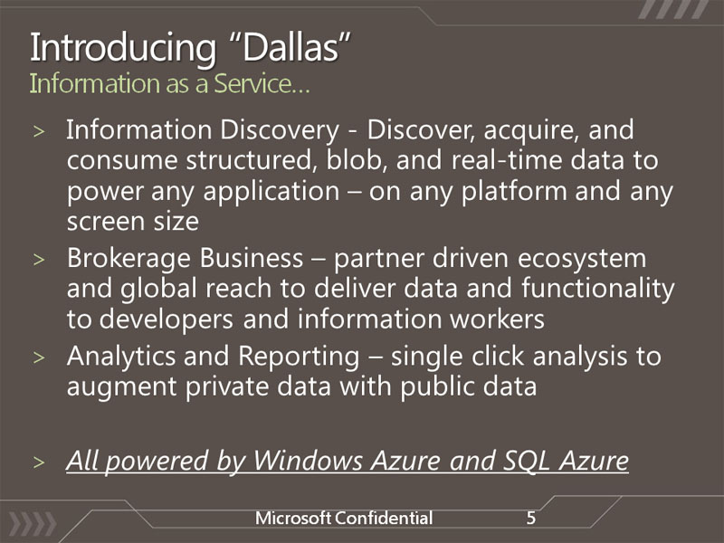 <b>Dallasは、Windows Azure Platformに構築されている</b>