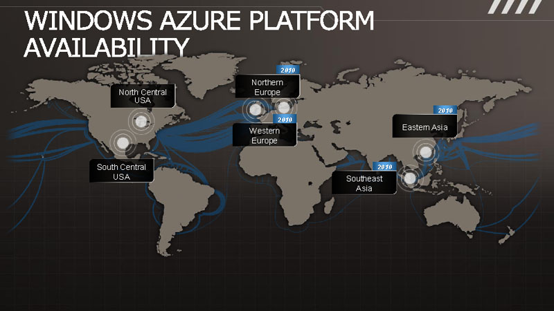 <strong>Windows Azure Platformは、世界で6カ所のデータセンターで運用される。その中でもダブリンとシカゴは2009年にオープンした最新鋭のメガデータセンター</strong>