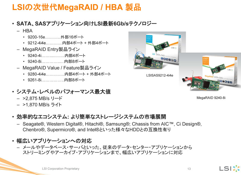 <b>MegaRAIDとHBAの新製品</b>