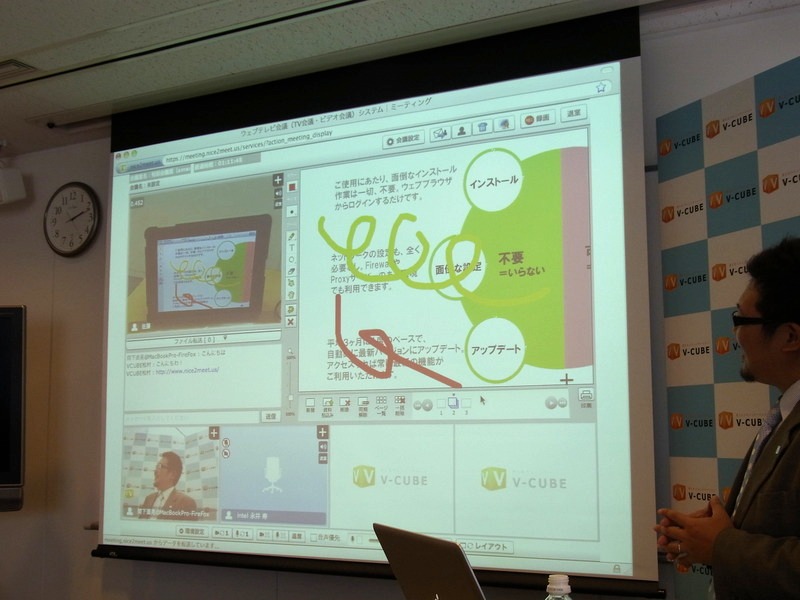 <b>iPad（左上）とホワイトボードを共有するところを、PCのWeb会議画面ごしに表示</b>